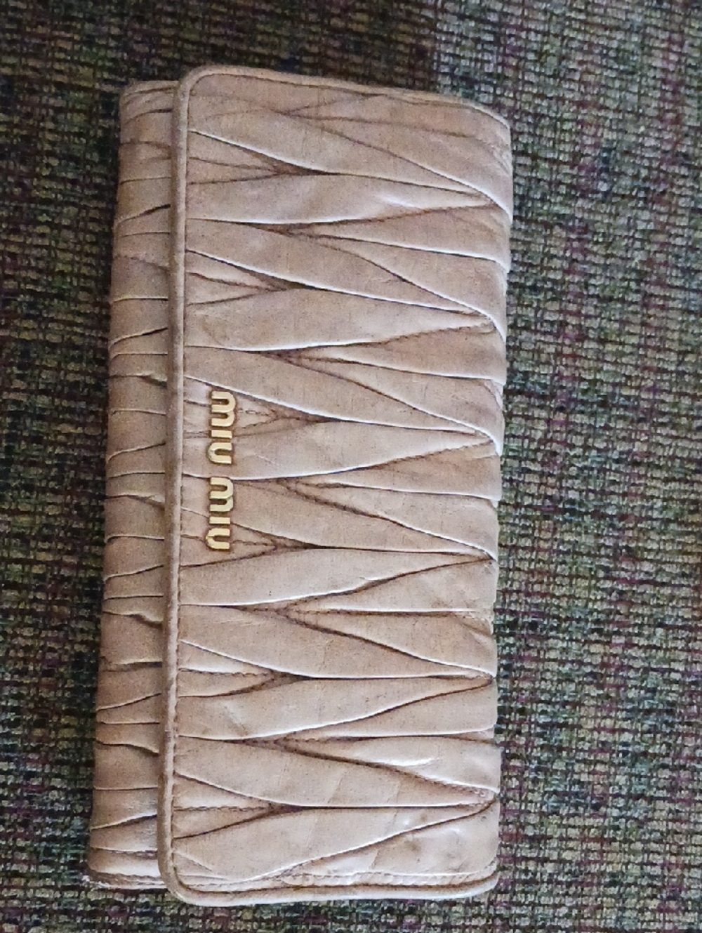 Miu Miu Cream Quilted Leather Continental Wallet with Gold Logo